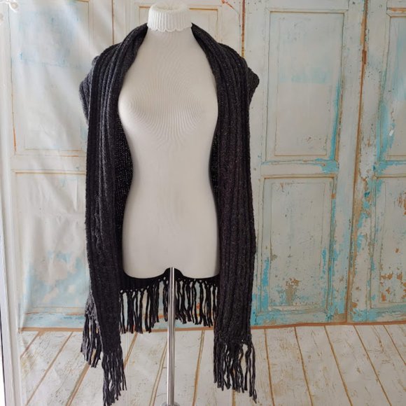 CAbi fringe pocket cable knit open front cardigan duster sweater/XS/gray - Picture 5 of 10